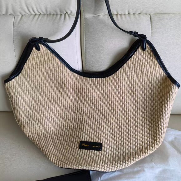 Khaite Beige Woven Straw Hobo Bag + Black Leather Pouch (w/ Dust Bag) - Picture 1 of 6